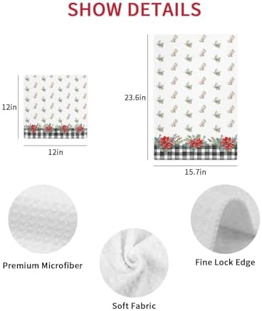 12x12 Waffle Plaid Christmas Kitchen Towels Microfiber Dish Towels