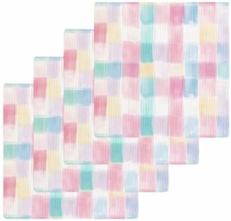 Punk Blue Check Waffle Kitchen Dish Towels Set of 4 Super Absorbent