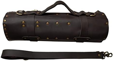 Genuine Leather Chef Knife Bag Dark Brown 12 Slots PlasticProfessional