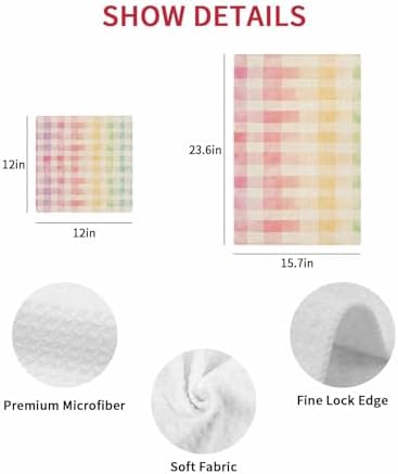 Purple Pink Plaid Waffle Kitchen Hand Towels Set of 2