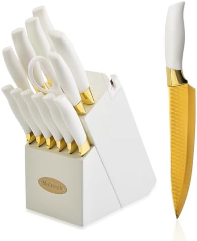 Molrmyk 14Pcs Knife Set with Wood Block and Steak Knife