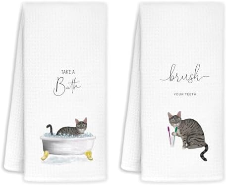 Funny Cat Towels for the Bathroom Set of 2