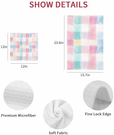 Punk Blue Check Waffle Kitchen Dish Towels Set of 4 Super Absorbent