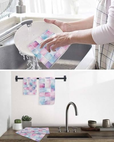 Falaniique Pink Blue Plaid Waffle Dish Towels