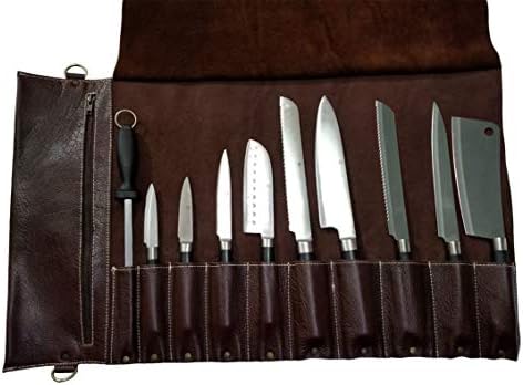 Solid Premium Leather Chef Knife Bag Roll with 10 slots space