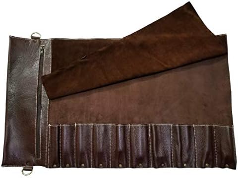 Solid Premium Leather Chef Knife Bag Roll with 10 slots space