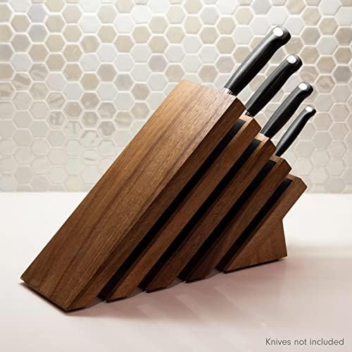 Messermeister Next Level Magnetic Knife Block Acacia Wood Panels - Holds 16 Knives