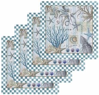 Habtucy Waffle Dish Towel Set 4PCS Checker Blue