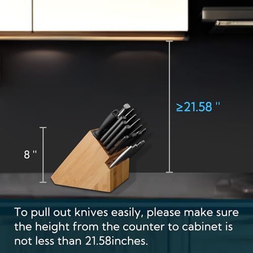 KITCHENDAO deluxe 20 slot bamboo knife holder wnon-slip feet