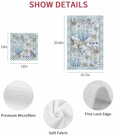 Coastal Octopus Waffle Kitchen Hand Towels Blue 2-Pack