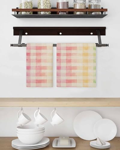 Purple Pink Plaid Waffle Kitchen Hand Towels Set of 2