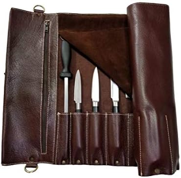 Solid Premium Leather Chef Knife Bag Roll with 10 slots space