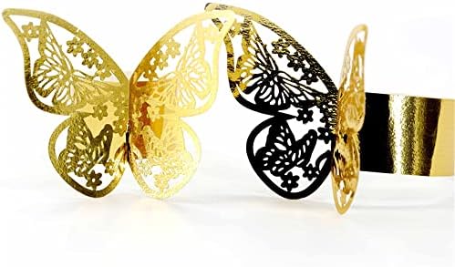 Lavandi 100PCS 3D Gold Butterfly Napkin Rings Elegant Party Napkins 45x13