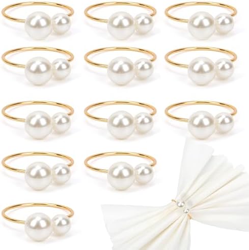 Elegant Gold Pearl Napkin Rings Set of 12