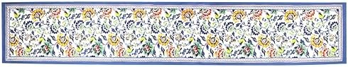 Fingercraft Cotton Linen Table Runner Natural Blue Floral