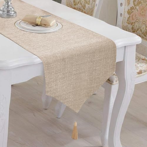 Waterproof Linen Style Runner 14x118 Beige