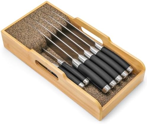 Mospten Bamboo Knife Organizer -Drawer Insert for Kitchen Storage