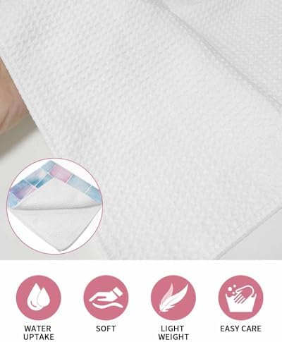 Falaniique Pink Blue Plaid Waffle Dish Towels