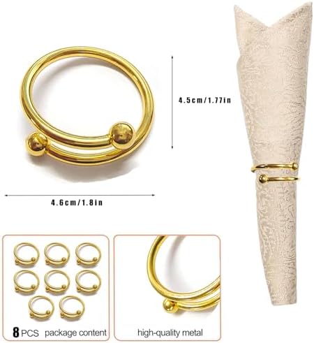 8-Piece Gold Stainless Steel Napkin Rings for Durable Dining Settings