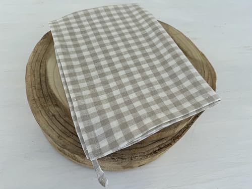 Eight Owls Stonewashed Linen Dish Towels - Set of 2 Natural Check 1