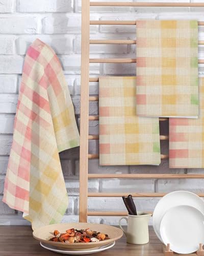 Purple Pink Plaid Waffle Kitchen Hand Towels Set of 2