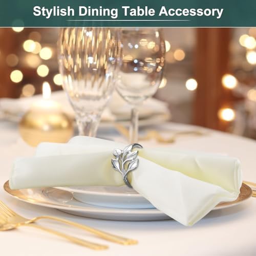 Silver Napkin Rings - 20-Piece Bulk Leaf Napkin Rings Anillos para Servilletas