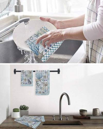Coastal Octopus Waffle Kitchen Hand Towels Blue 2-Pack