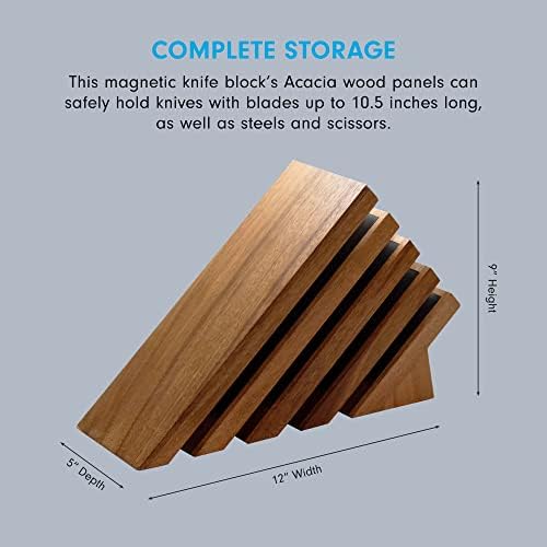 Messermeister Next Level Magnetic Knife Block Acacia Wood Panels - Holds 16 Knives