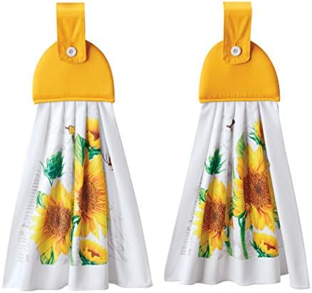 Cheerful Bright Sunflower Hanging Towels Kitchen Linens Set