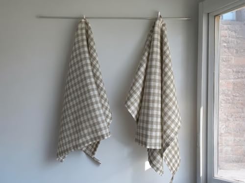 Eight Owls Stonewashed Linen Dish Towels - Set of 2 Natural Check 1