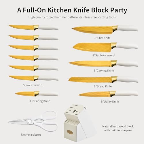 Molrmyk 14Pcs Knife Set with Wood Block and Steak Knife