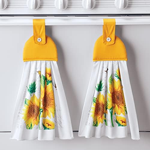 Cheerful Bright Sunflower Hanging Towels Kitchen Linens Set
