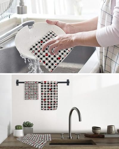 Rustic Plaid Black Waffle Kitchen Towels Set - 2