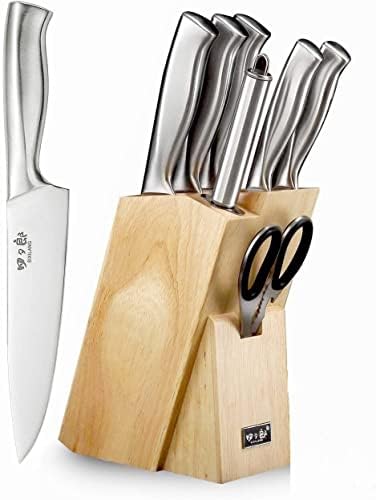 SIXILANG 8-Piece German Stainless Steel Knife Set with Oak Wooden Block