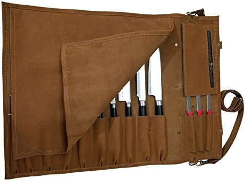 luvsecretlingerie Genuine Lightweight Leather Chef Knife Roll 13 Slots K5