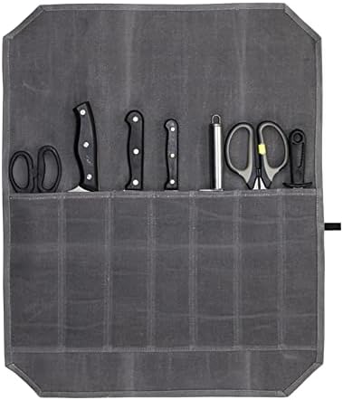 FUKAJOMFEN Knife Roll Chefs Knife Bag Gray Waxed Canvas Holder