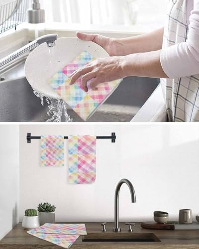 Vivid Rainbow Microfiber Waffle Kitchen Hand Towels Set of 3