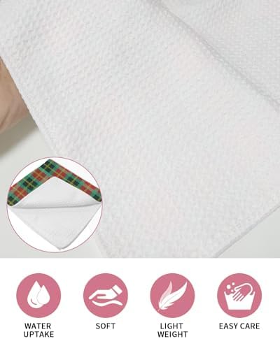 Falaniique Waffle Plaid Dish Towels Set of 3 Red Green