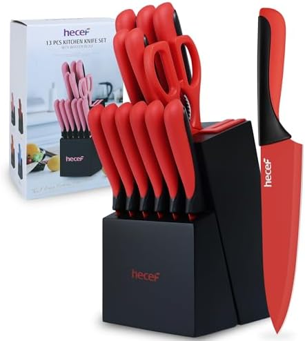 Hecef 13-Piece Kitchen Knife Set with Sharpener