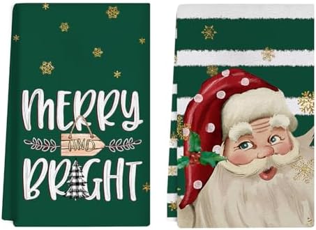 Auomily Nostalgic Santa Christmas Kitchen Towel Set of 2