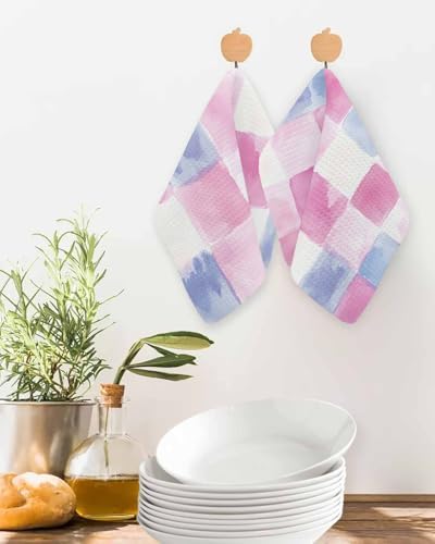 Rainbow Plaid Waffle Dish Towels Set of 3