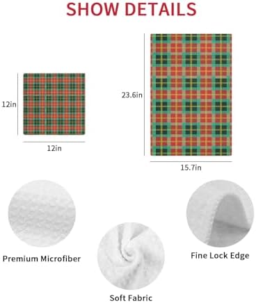 Falaniique Waffle Plaid Dish Towels Set of 3 Red Green