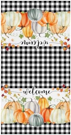 ZOE GARDEN pumpkin plaid kitchen towel 18x28 inches Black Plaid Design