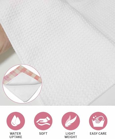 Purple Pink Plaid Waffle Kitchen Hand Towels Set of 2