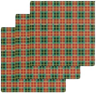 Falaniique Waffle Plaid Dish Towels Set of 3 Red Green