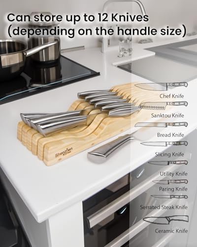 Sturdy Large In-Drawer Bamboo Knife Block with 11 Slots