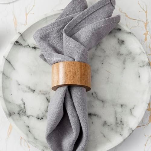 MyGift Rustic Natural Solid Acacia Wood Rings for Dining Napkins