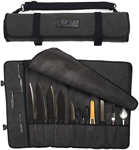 Asaya Canvas Chef Knife Roll Bag - 10 Knife Slots