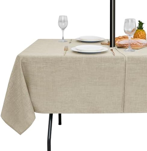 LUSHVIDA Outdoor Tablecloth with Umbrella - Durable and Water-Resistant