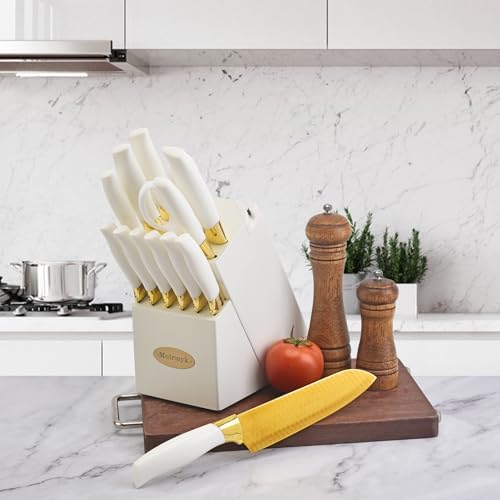 Molrmyk 14Pcs Knife Set with Wood Block and Steak Knife